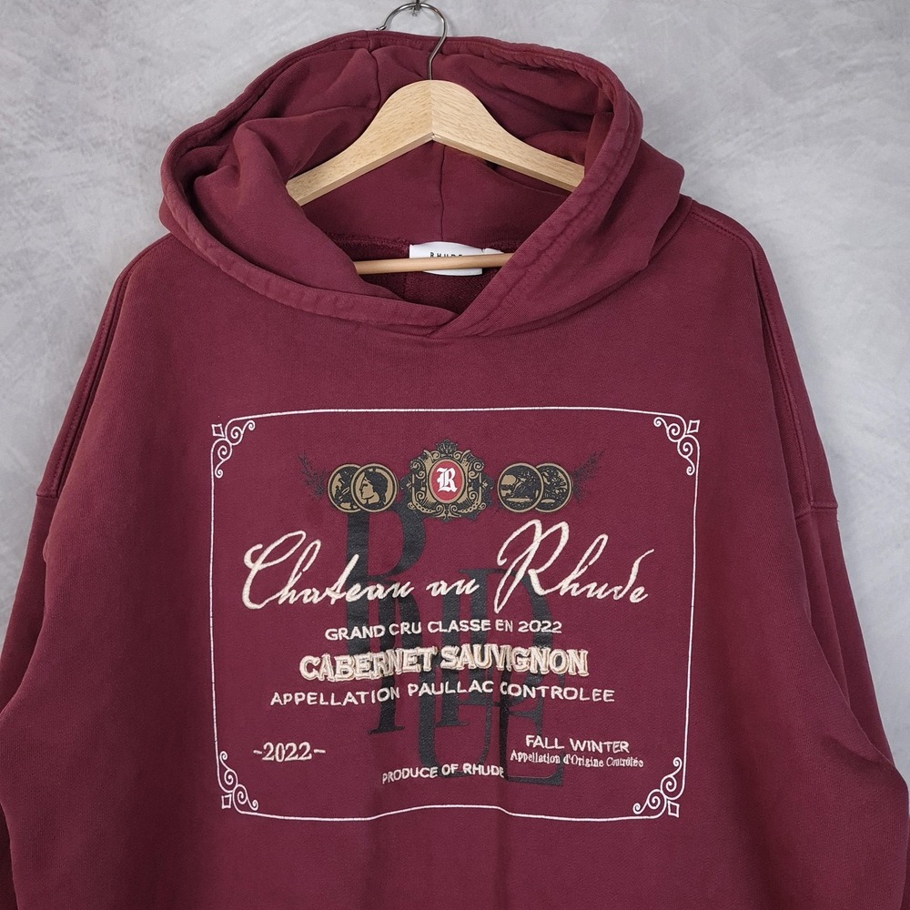 Rhude Hoodie Mens Large Red Chateau Du Rhude Cabernet Sweatshirt Wine Graphic